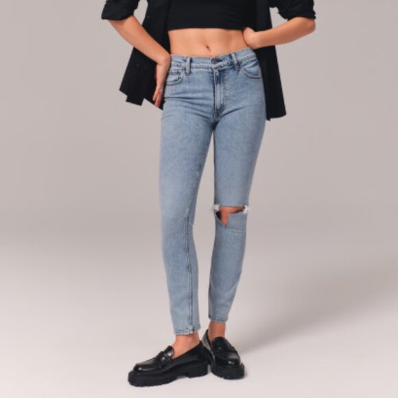 Abercrombie & Fitch Denim - Abercrombie & Fitch The Skinny High Rise Ripped Knee Light Blue Jeans